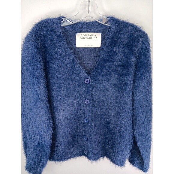 Compania Fantastica Fuzzy Textured Knit Cardigan Medium Blue - Picture 1 of 8